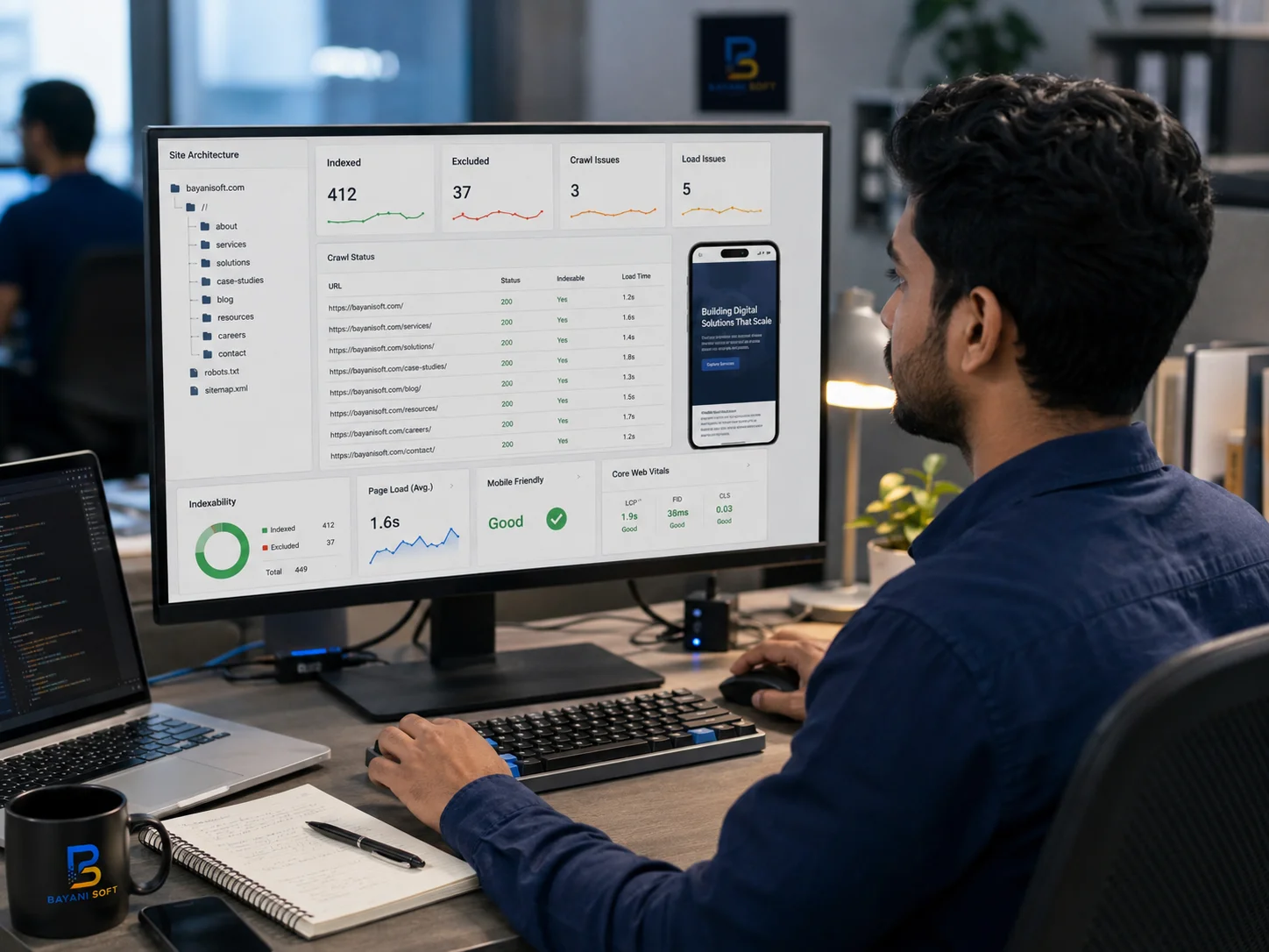 Bayani Soft specialist reviewing organic search performance and technical SEO data