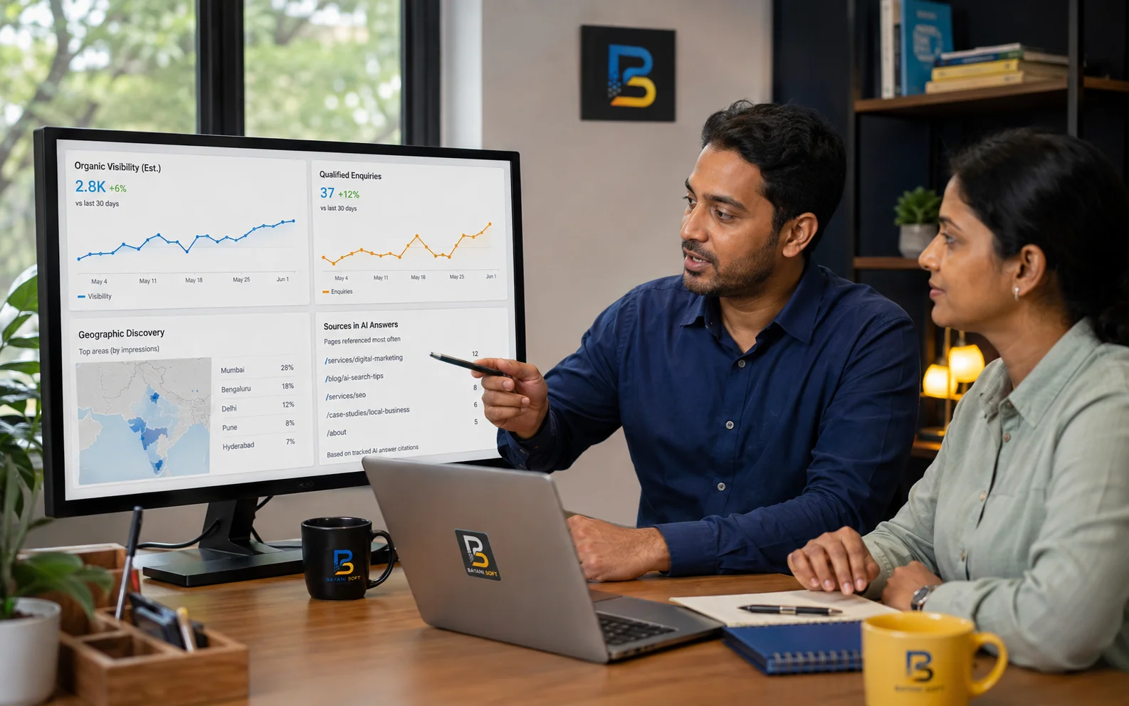 Search and AI visibility dashboard tracking discovery, conversions and citations