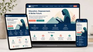Alpha Educational Society education website shown on laptop, tablet, and mobile with online courses, STEM learning, certification, scholarships, and membership