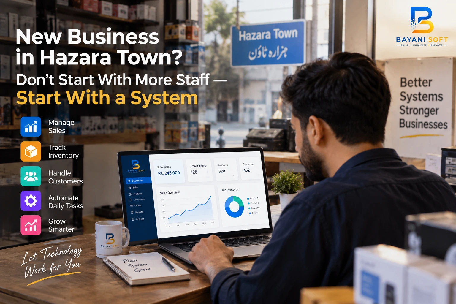 New business owner using custom business software in Hazara Town